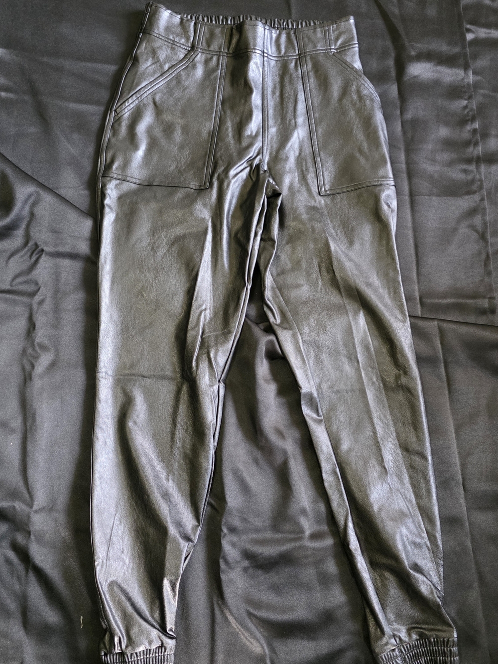 SPANX Black Faux Leather Joggers Suare Front Pockets - Picture 2 of 9